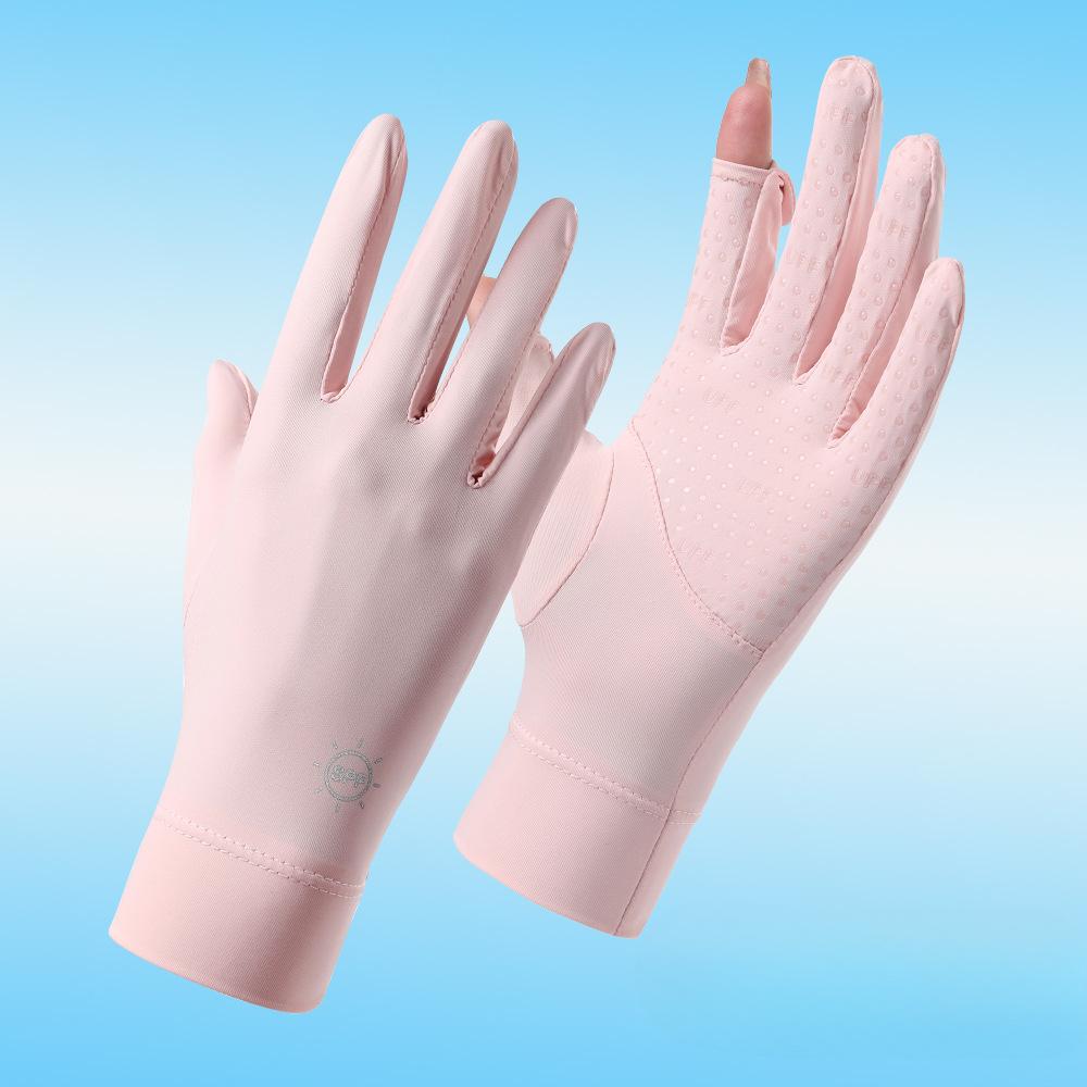 Summer Sun Protection Gloves for Women's Ice Silk Anti Ultraviolet Outdoor Thin Cycling Driving Anti Slip Short Touch Screen Gloves