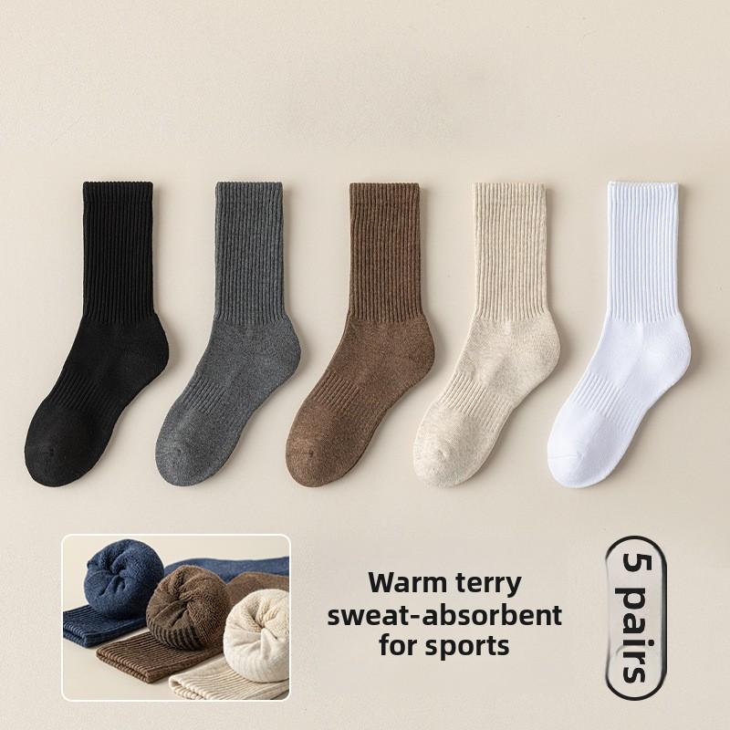 

5 пар женских осенне-зимних толстых носков с резинкой для волос, впитывающих пот, амортизирующих, с высокой резинкой, для занятий спортом 5 Pairs