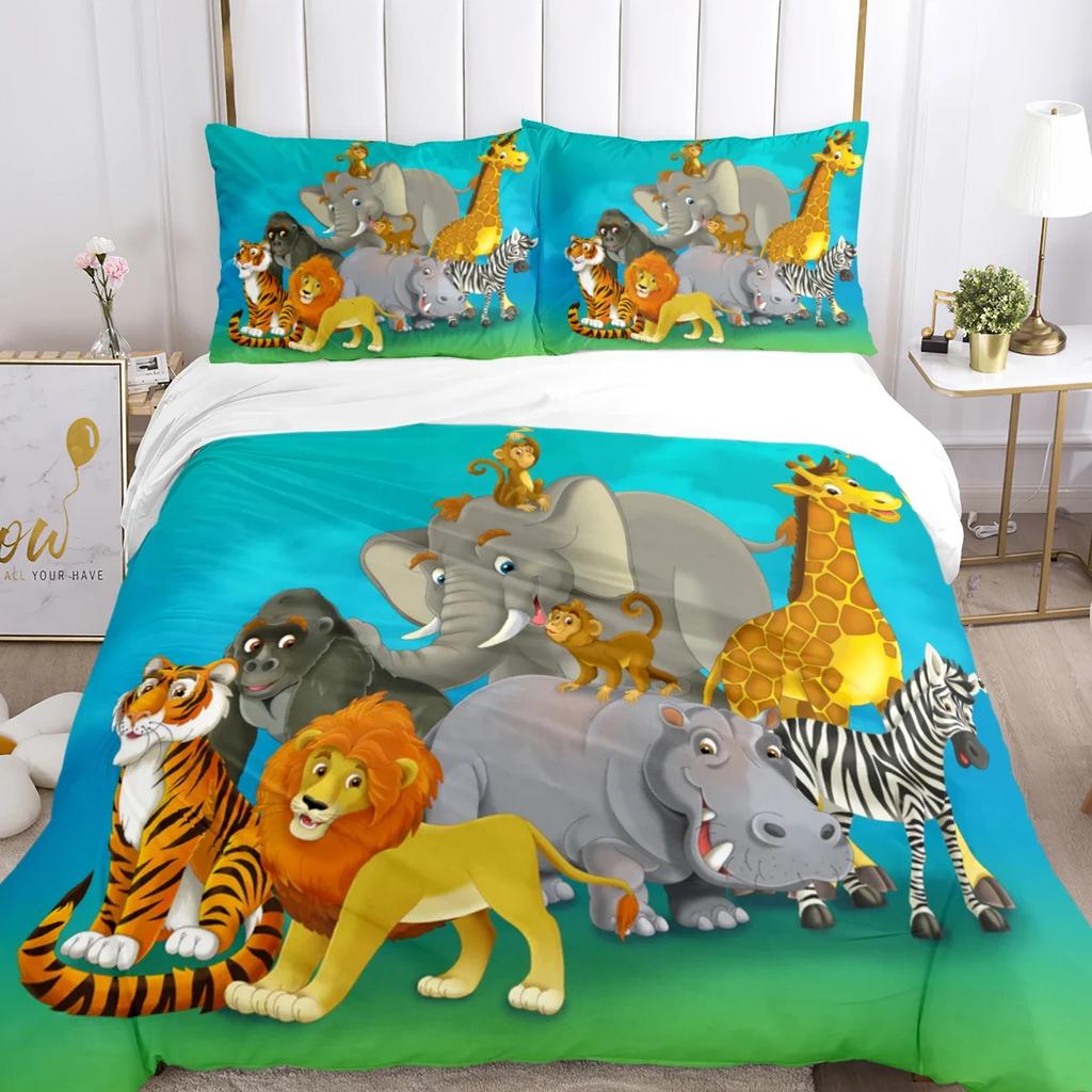 Jungle Animal Comfortable Duvet Quilt Cover Pillowcase Bedding Set Children Bedroom Decoration Home Textile
