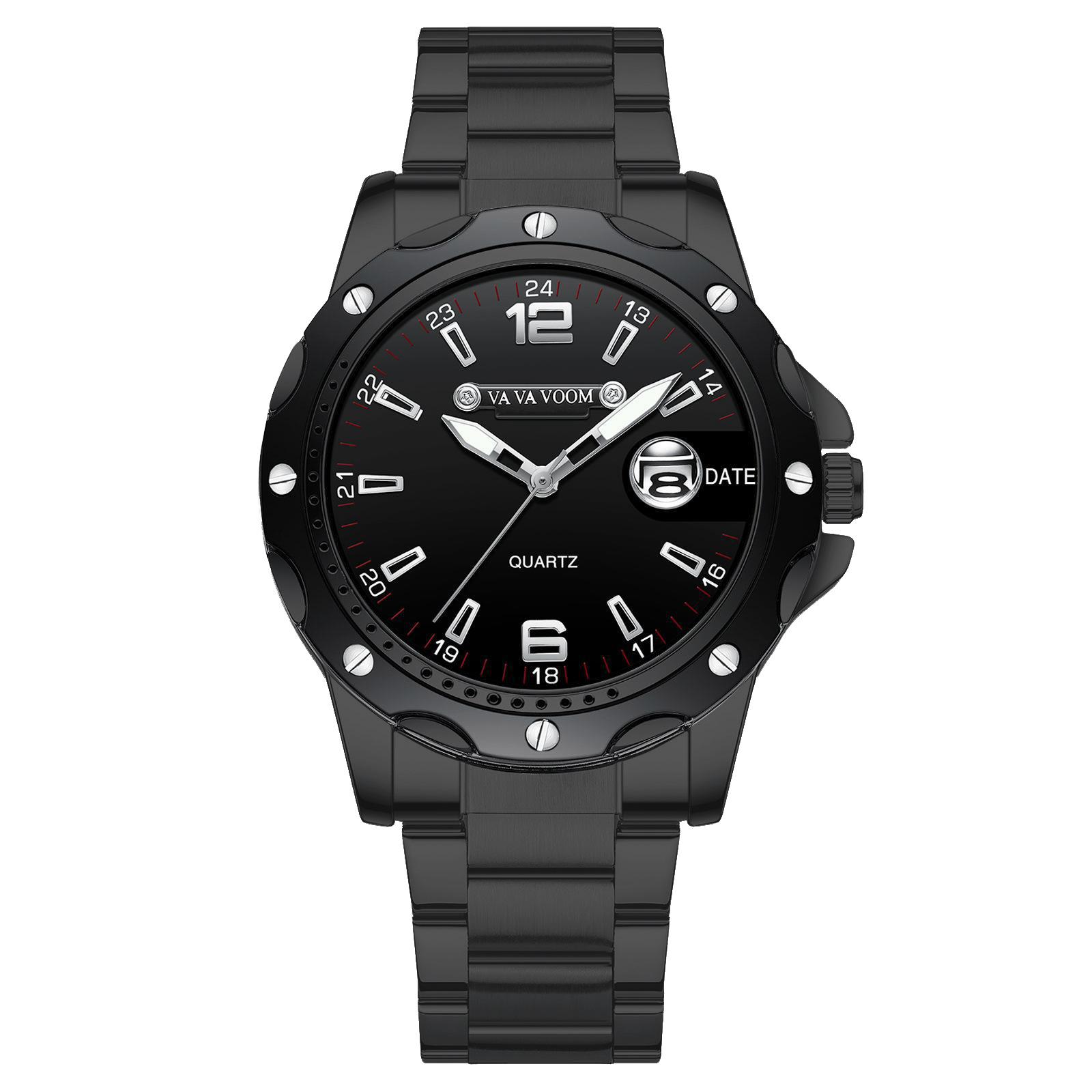 

VA VA VOOM Men s Quartz Watch Magnifying Glass Calendar Luminous Men s Steel Belt Sports Watch