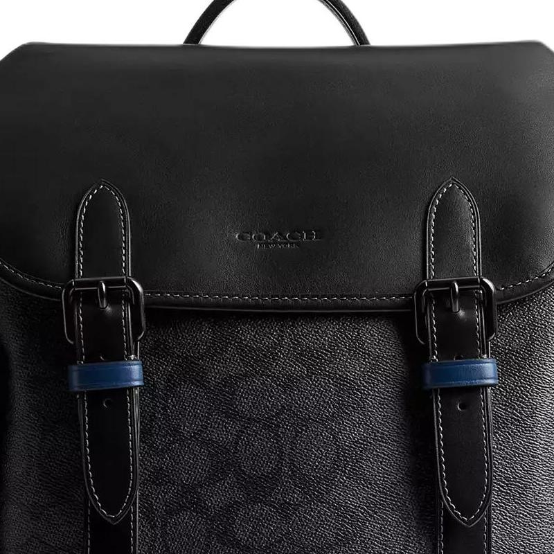 Coach Hitch 31 Brand Print Flap Closure Coated Canvas And Refined Calfskin Backpack Large Men Backpack Black CV985-BLC