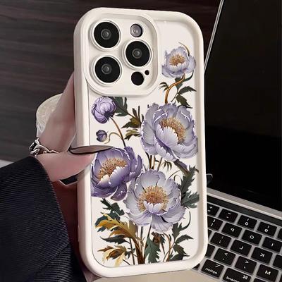Purple Flowers Pattern Silicone Soft Case For iPhone 15 14 16 Pro Max 16 Plus 13 12 11 Pro Max 7 8 XR X Shockproof Phone Cover