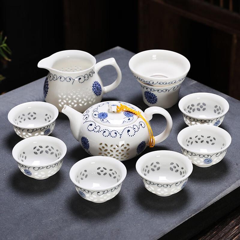 Haofeng Honeycomb Blue and White Porcelain Tea Set