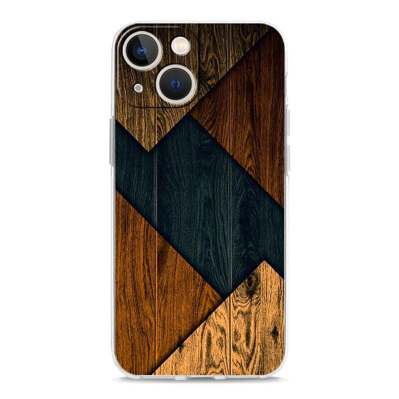 Phone Case For iPhone 15 14 13 12 Mini 11 Pro Max XS X XR 7 8 Plus Clear Shockproof Silicone TPU Cover Forest Geometry Wood