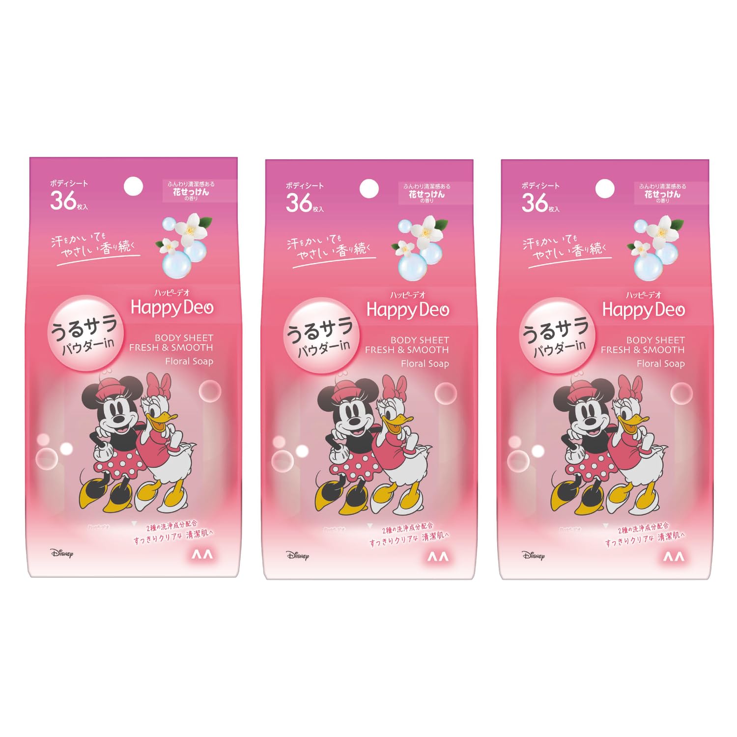

MANDOM Happy Deo Body Sheet Urusara Flower Soap Care Odor Sweat Wiping Sheet 36 sheets x 3 pieces [Sweat Care] Women s