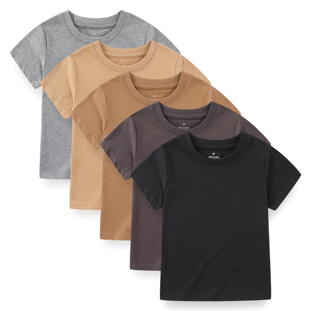KIDDIEZOOM 5 Pcs Fashionable and Comfortable Short Sleeved T-shirt for Infants and Young Children, Boys and Girls, 100% Pure Cotton Newborn Clothing