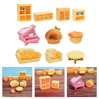 10-teiliges Miniatur Wohnzimmer Möbel Zubehör Set für Gartenlandschaft und Puppenhäuser Harze Sofa Tisch Ornamente