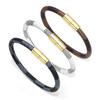 Klassisches Lederarmband Schlichter Stil Braune und schwarze Streifen PU Gold Magnetverschluss Armreifen Armbänder Für Männer und Frauen Schmuck