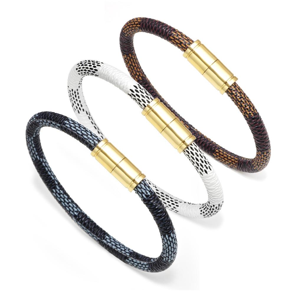 Klassisches Lederarmband Schlichter Stil Braune und schwarze Streifen PU Gold Magnetverschluss Armreifen Armbänder Für Männer und Frauen Schmuck