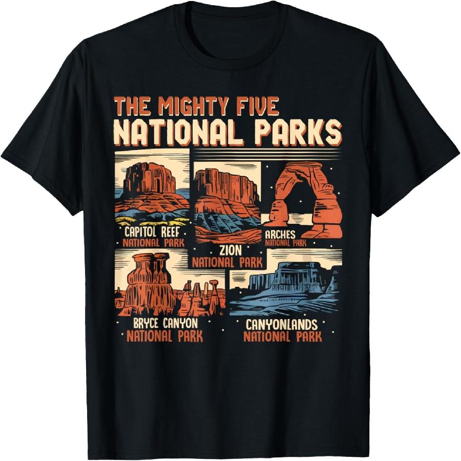 

Vintage Utah Mighty Five 5 National Parks Hiking Camping T-Shirt XXXXXL чорний