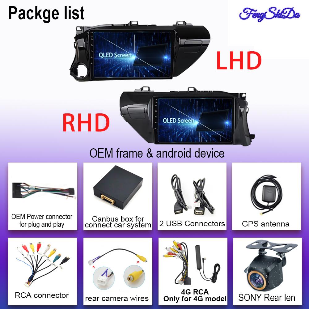 For Toyota Hilux 2015-2020 Multimedia Head Unit Car Player Android GPS Carplay Auto 4G Car BT No 2din DVD Navigation Radio Video