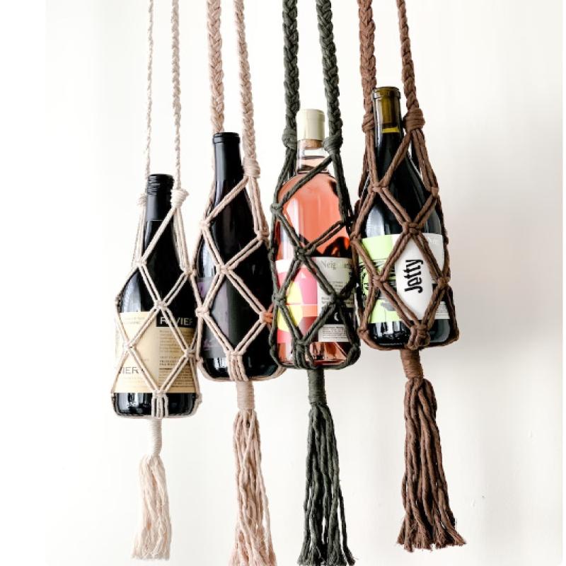 Hand-Woven Red Wine Storage 65Cm Bohemian Water Bottle Hanging Handbag Wine Storage Hiking Cycling