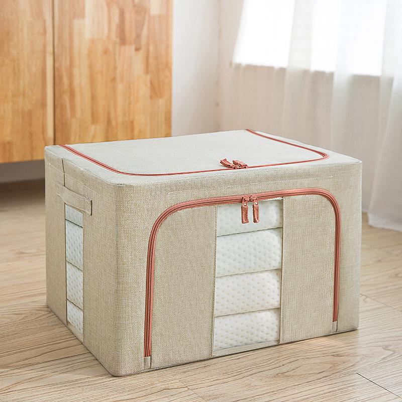 Foldable Cotton Linen Storage Box with Lid - Moisture & Dust-Proof Steel Frame Container