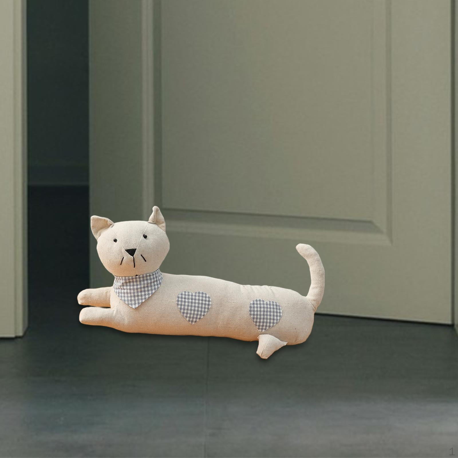 

Cat Doorstop, Decorative Animal Weight, Stuffed Animal, Sand-Filled Door Stand, Function for blue heart