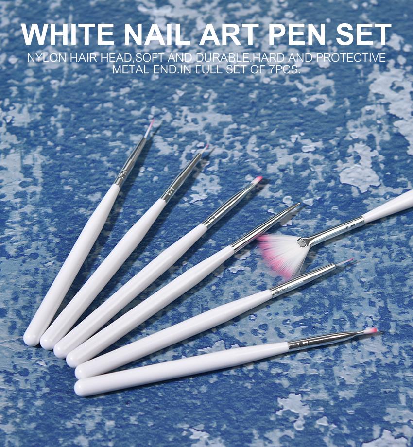 kads 7pcs Nail Brush Set White Color Liner Nail Dotting Gradient Drawing Pen for French Nail Design