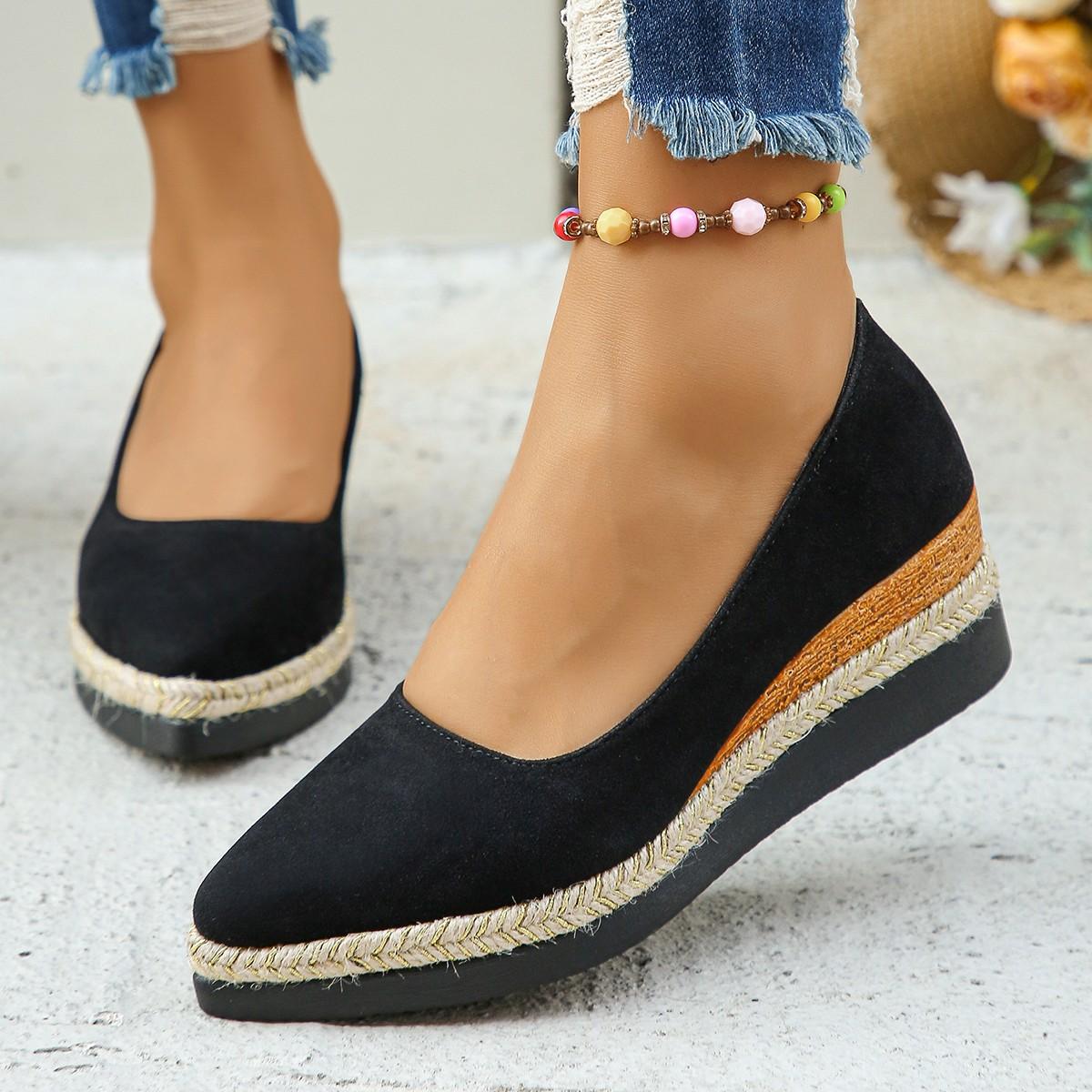 Fashionable Elegant Casual Women s Shoes Solid Color Wedges Pointed Toe Single Shoes High Heel Women s Shoes 36