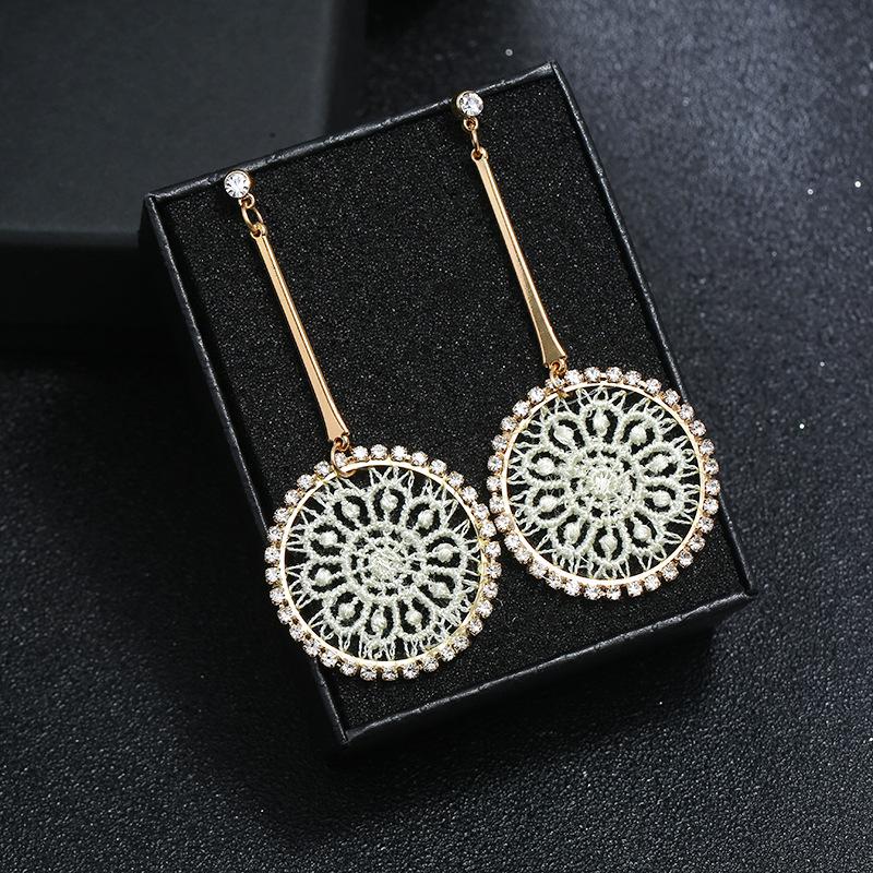 Original fashion personality retro crystal stud earrings female simple temperament versatile long earrings show face thin earrings