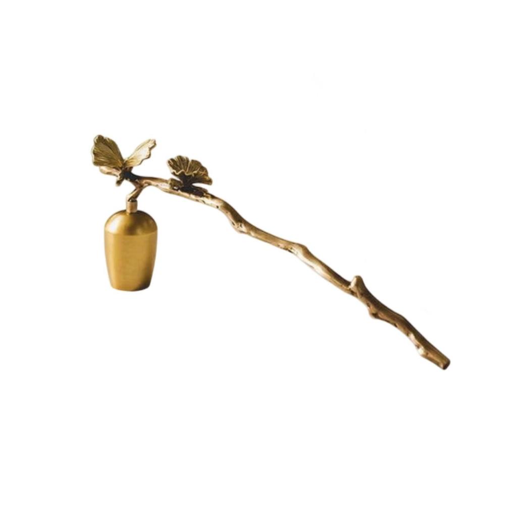 Ginkgo Leaf Candle Butterfly Accents Brass Long Handle
