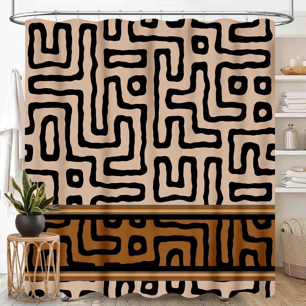 Southwestern Natvie Tribal American Ethnic Western Abstract Geometric Vintage Brown Waterproof Fabric Bathroom Shower Curtain