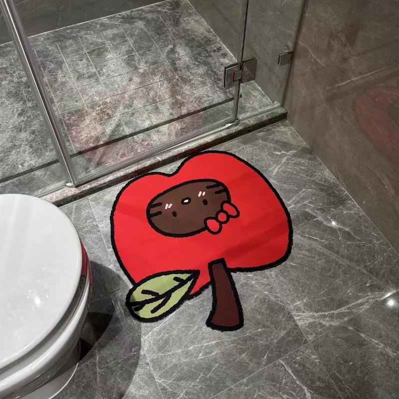 Cute Apple Diatom Mud Absorbent Floor Mat Non Slip Bath Mat Toilet Bathroom Mat Toilet Floor Mat