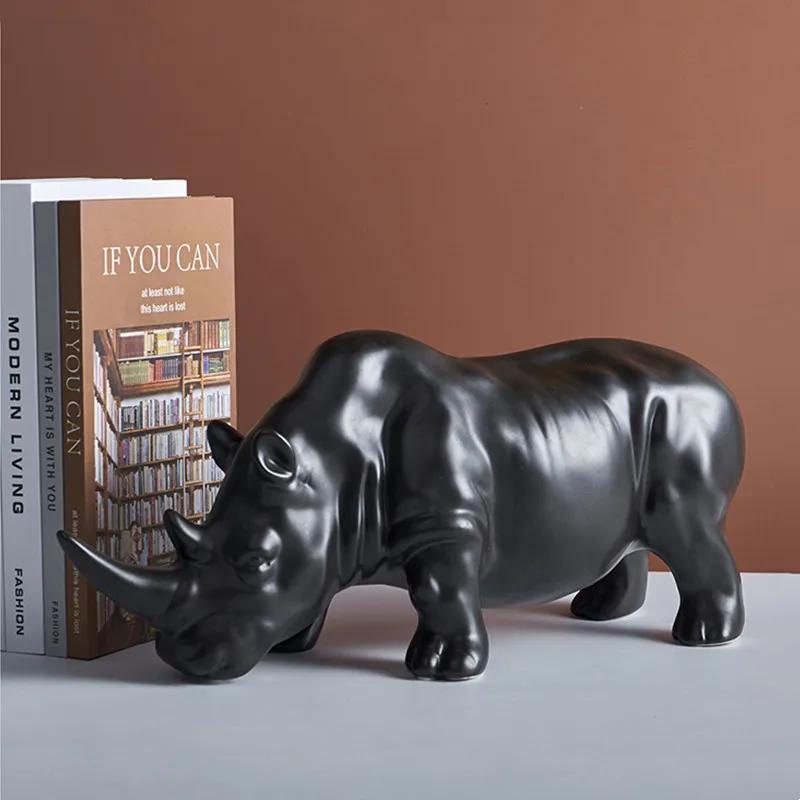 Ceramic Crafts Simulation Animal Sculpture Rhino White Rhino Ceramic Ornaments Animal Figures Home Decoration Accessories