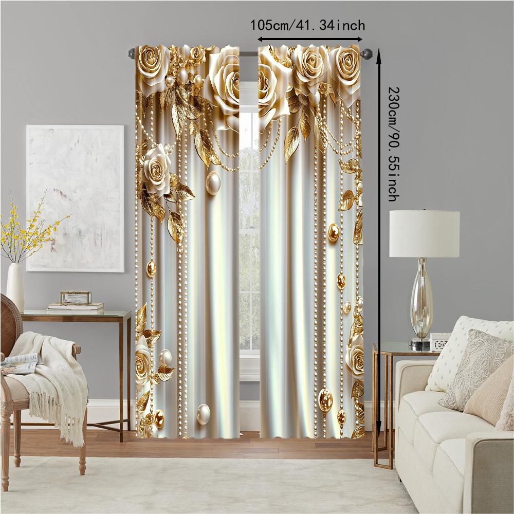 2Pcs Modern European Style Flower Window Curtains With Rod Pockets Digital Printed Polyester Material Suitable For Living Room