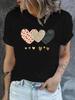 Short Sleeve Heart Print Crew Neck T-shirt for Spring & Summer Casual Women's Clothing  for All Seasons Women'S T-Shirt