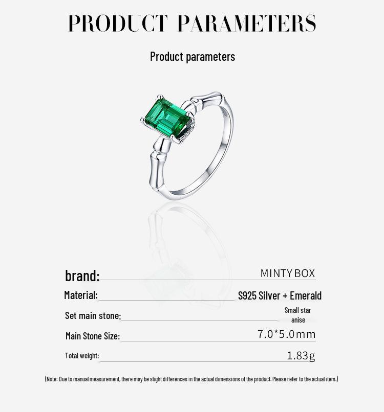 High-End Retro 925 Sterling Silver Emerald Diamond Ring