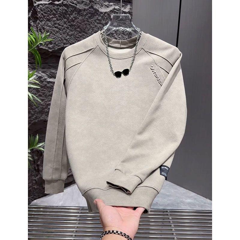 Men s Trendy Patchwork Letter Embossed Sweatshirt - Autumn/Winter Fashion, Casual Round Neck Versatile Top 3XL