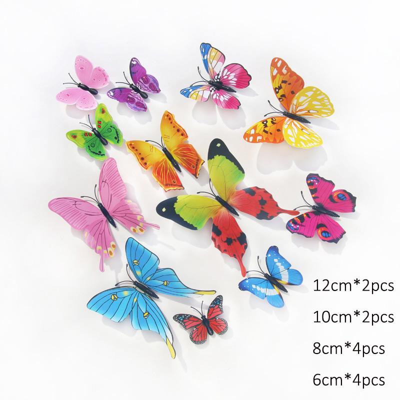 12Pcs Simulated Butterfly Stickers Art Creative Home Background Stereoscopic Decoration 3D Butterfly Wall Stickers