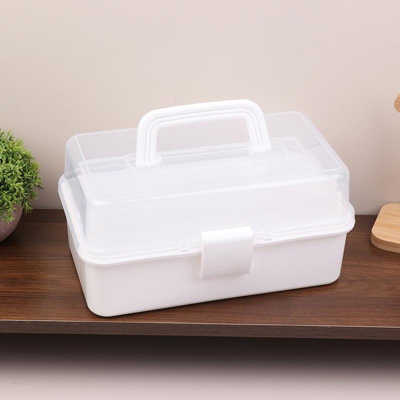 

3 Layers Large Capacity Storage Box With Handle Foldable Plastic Portable Makeup Hairpin Organizer Nail Art Jewelry Box белый