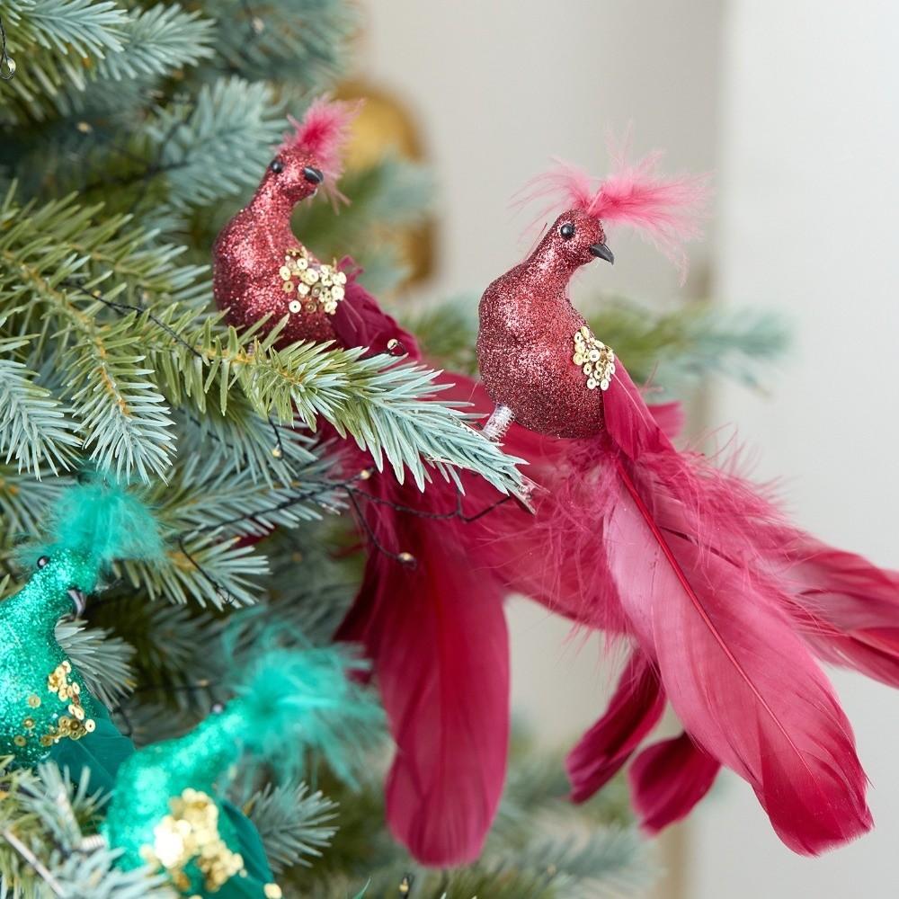 2Pcs/set New Realistic Glitter Christmas Bird Ornaments Glitter Simulate Faux Bird Christmas Tree Decoration Christmas Tree