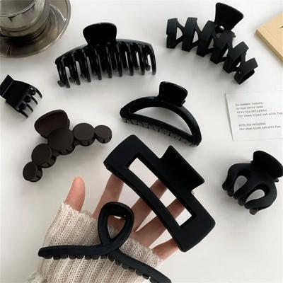 Women Elegant Black Geometric Plastic Hair Claw Lady Sweet Long Hair Holder Toothed Hair Clips