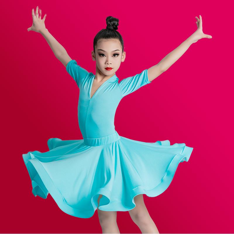 

Girls Latin Dance Practice Costume Children s Competition Performance Outfit Big Skirt 170