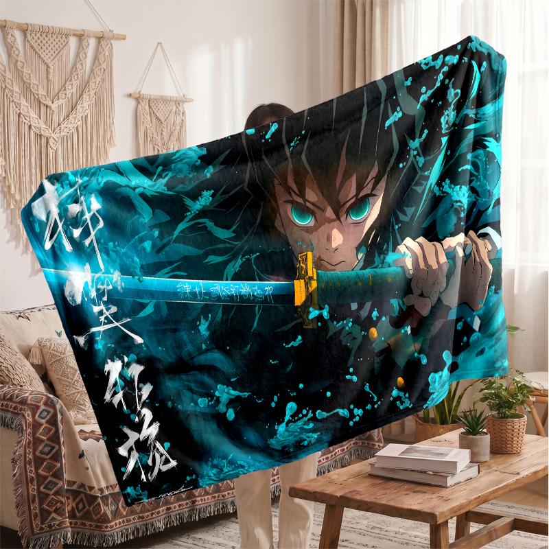Tomioka Giyu Printed Flannel Blanket, Skin Friendly Warm Throw for Indoor Couch Bed Daily Use