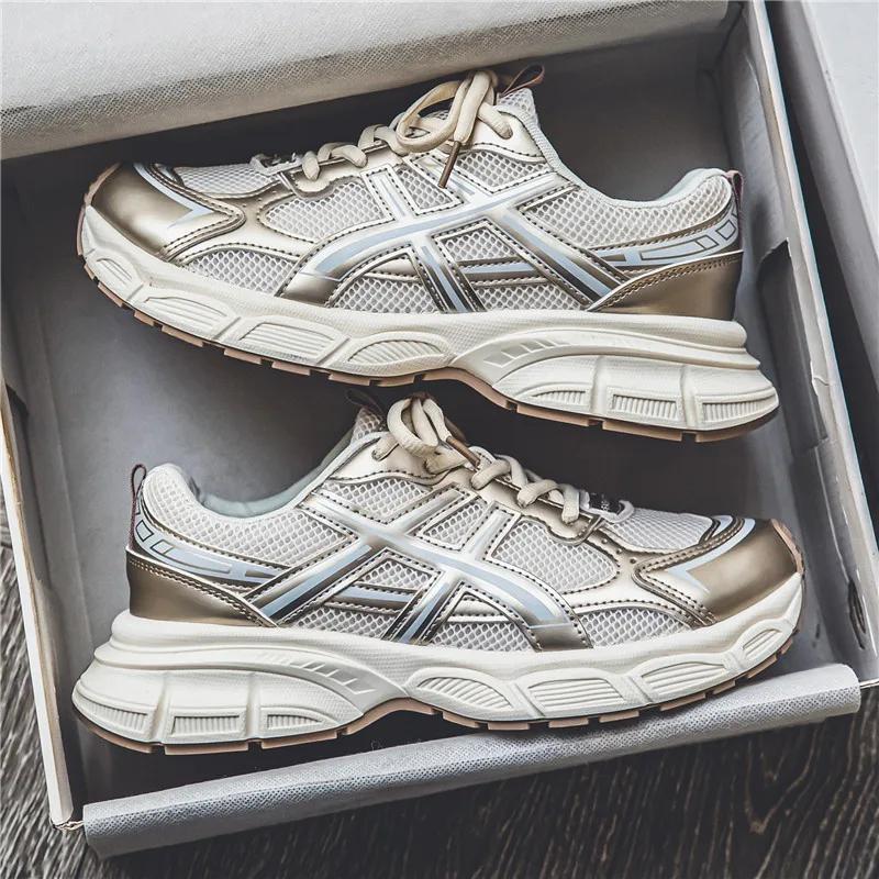 Men Breathable Casual Shoes Trendy Lace Up Vulcanized Sports Shoes Male Thick Sole Non-slip Dad Shoes Large Size 48