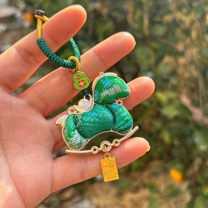 Pure Handmade Song Brocade Horse Pendant Charm – Double-Sided Fortune & Prosperity Tassel Ornament
