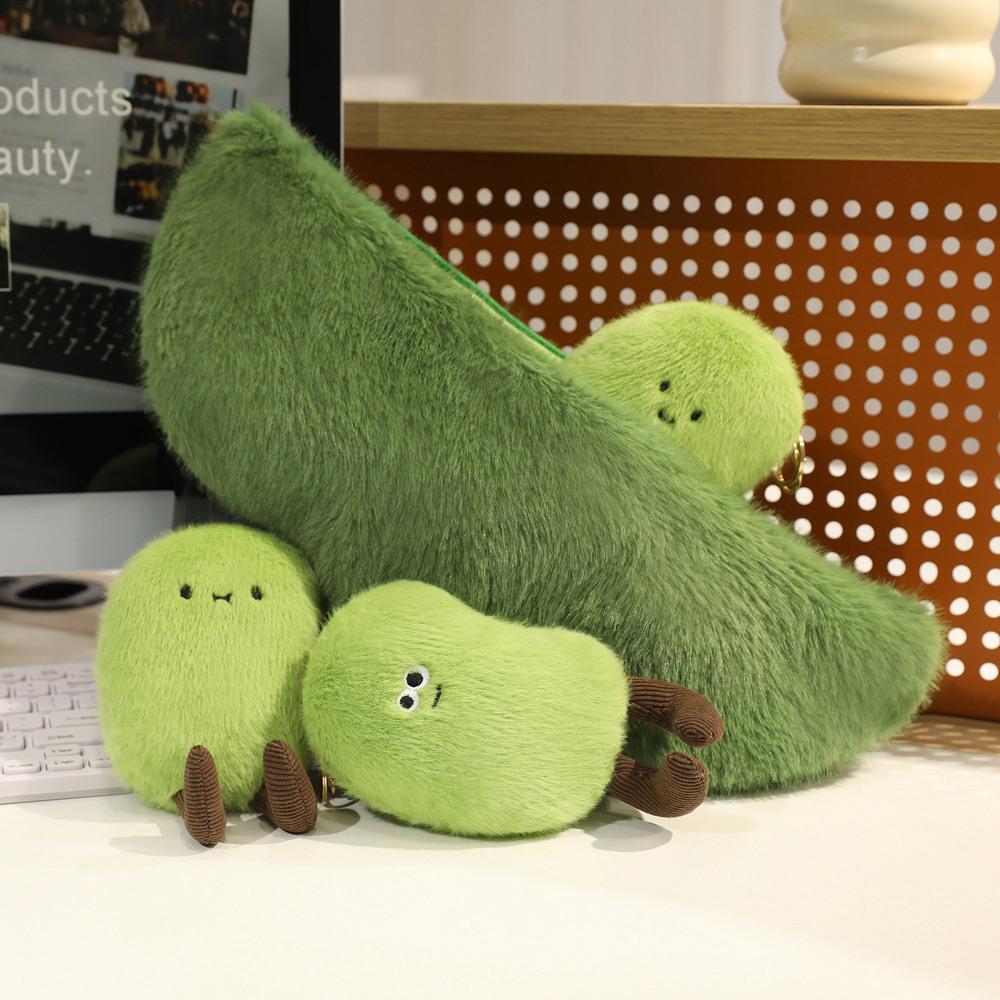 Cartoon Green Soybeans Pea Pod Plush Toy Kawaii Keychian Stuffed Doll Plant Pendant Hangings Bag Home Decor Kids Birthday Gift