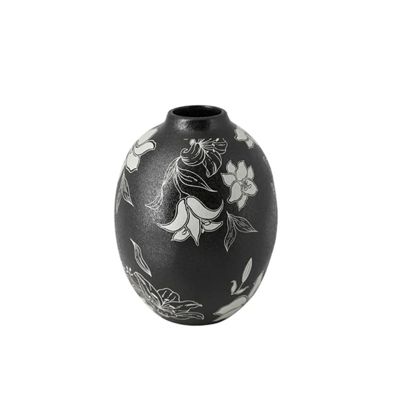 Creative Unique Black Ceramic Vases Home Living Room Desktop Decoration Exquisite Dining Table Flowers Arrangement Vase