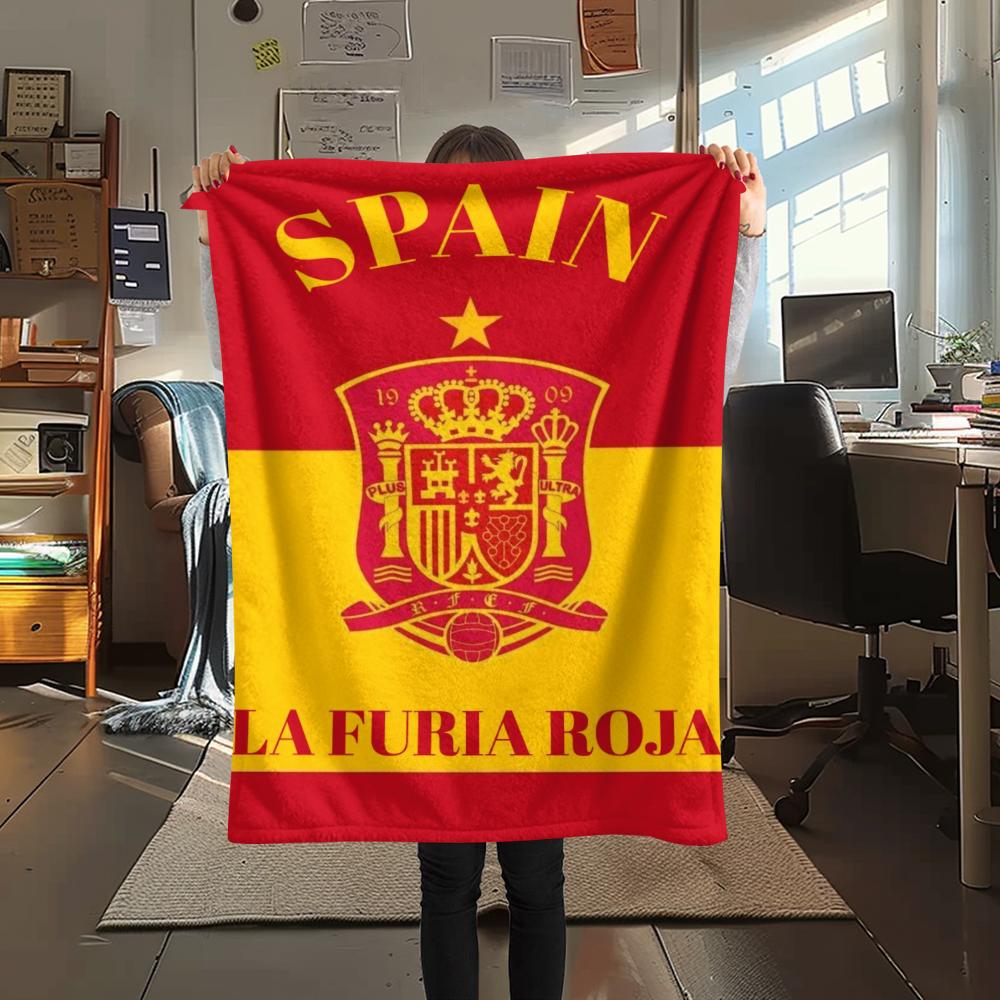 1PC Spain national FC Print Flannel Blanket, High quality Comfortable for All Seasons, Home Decor, Warmth and Comfort, Perfect for Christmas Gifts