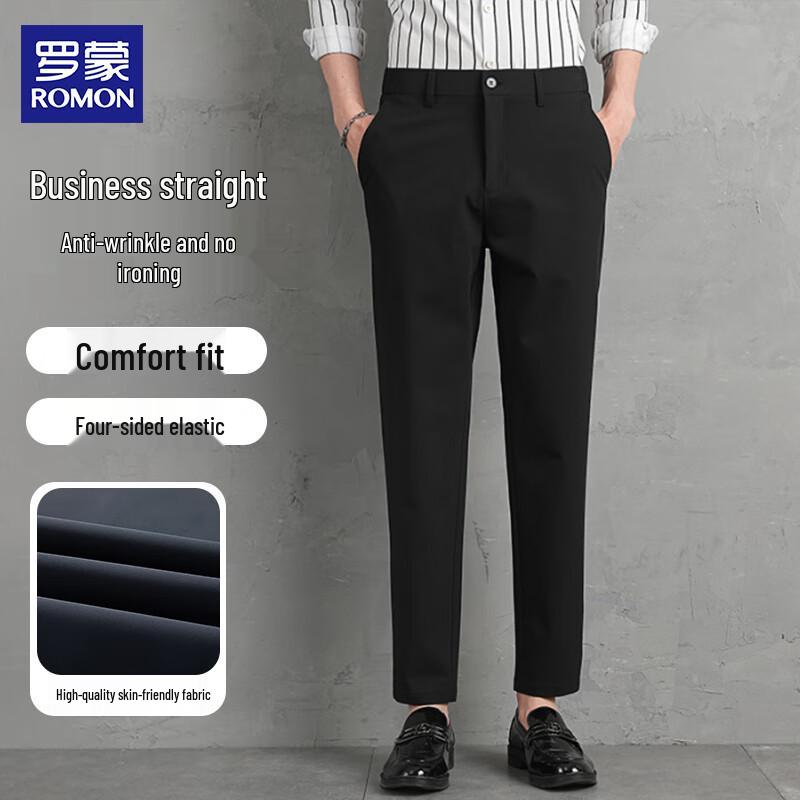 

ROMON Men s Summer Ice Silk Straight-Fit Casual Business Pants 35