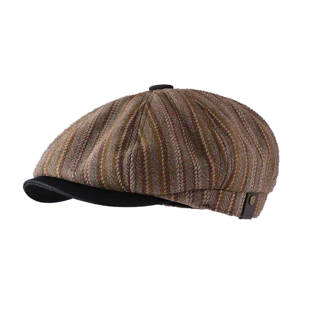 

British Retro Style Men s Casual Octagonal Hats Autumn Unisex Classic Stripe Painter Cap Japanese Women s Short-brim Newsboy Hat M хакі