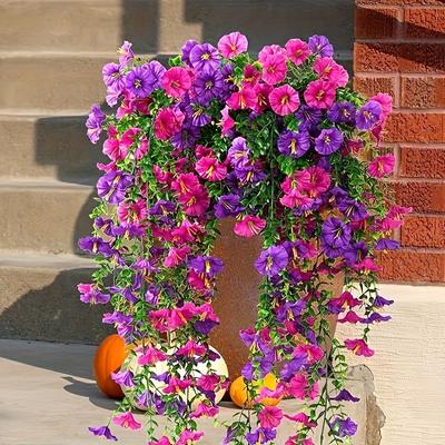 UV-Beständiger Lila Blumengirlande, 2 Stück Realistische Künstliche Blumen für Außen-/Innendekoration.