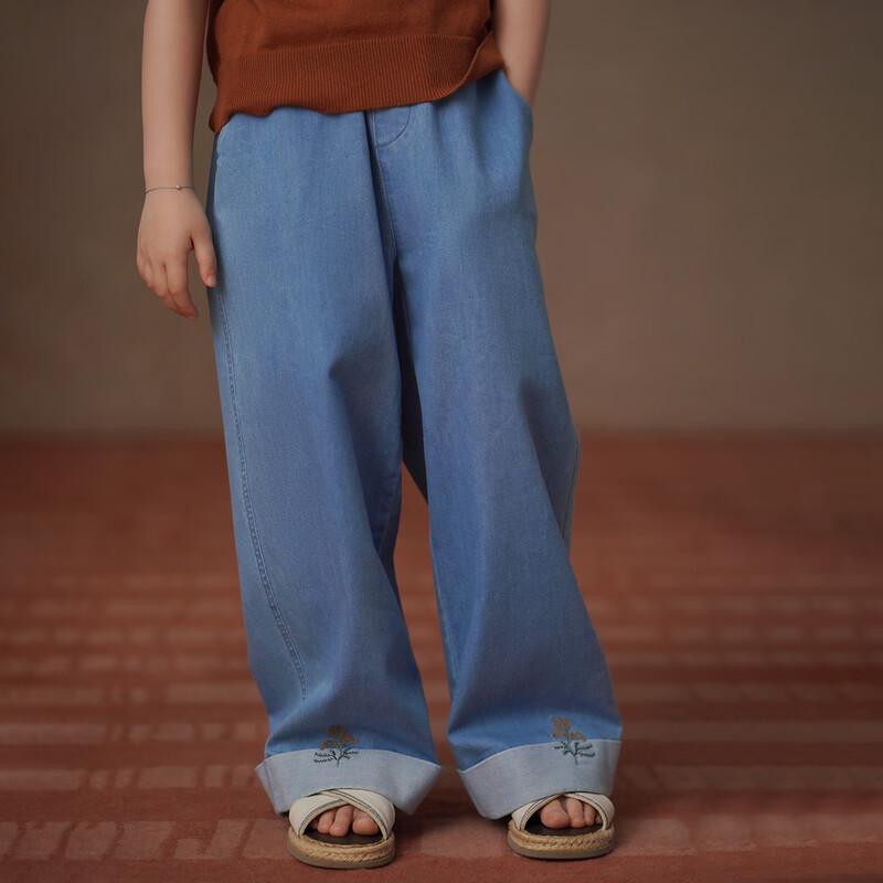 Hacikis Girls Summer Embroidered Straight-Leg Jeans 130 джинсовый синий