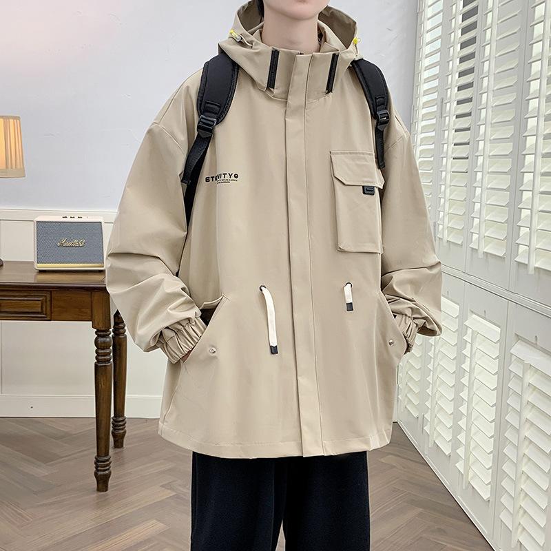 Tooling Jacket Men's Spring and Autumn New Loose Hooded Trendy Top Fat Fat Guy Large Size Coat