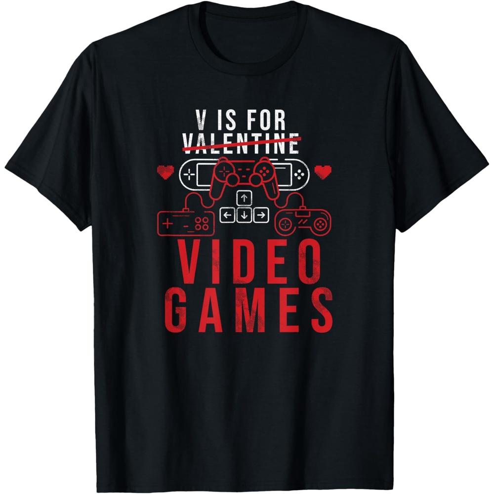 V Is For Video Games Funny Gamer for Valentines Day T-Shirt L