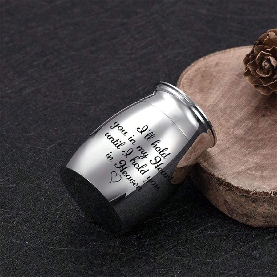 Small Keepsake Urns For Human Pet Ashes 1.57 Inch Mini Cremation Urns For Ashes Aluminum Alloy Memorial Ashes Holder-I'll Hold You In My Heart Until