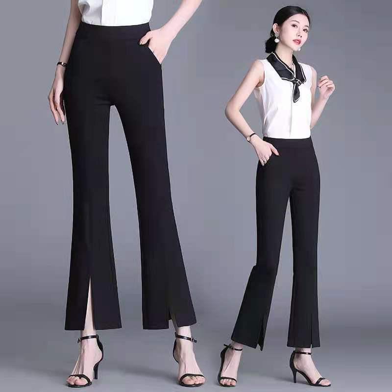 High-Waist Micro-Flare Pants - Women's Korean Style, Spring/Summer New Arrival, Versatile and Fashionable with Slit Detail.