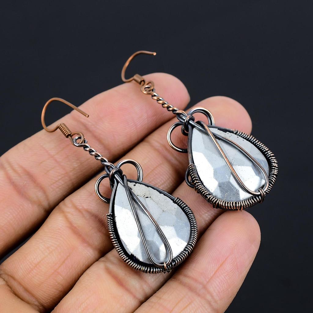 London Blue Topaz 999 Copper Wire Wrapped Earrings, Handmade Gemstone Earrings Jewelry, Gifts For Wife Brand New Earrings