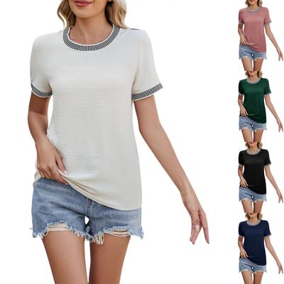 Spring And Summer New Pullover Round Neck Short Sleeve Solid Color Women's Clothing
